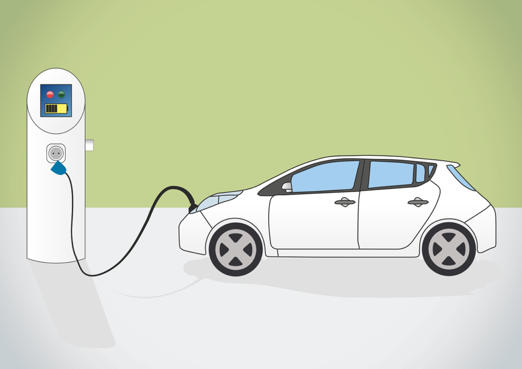 graphic of electric car plugged in to charge